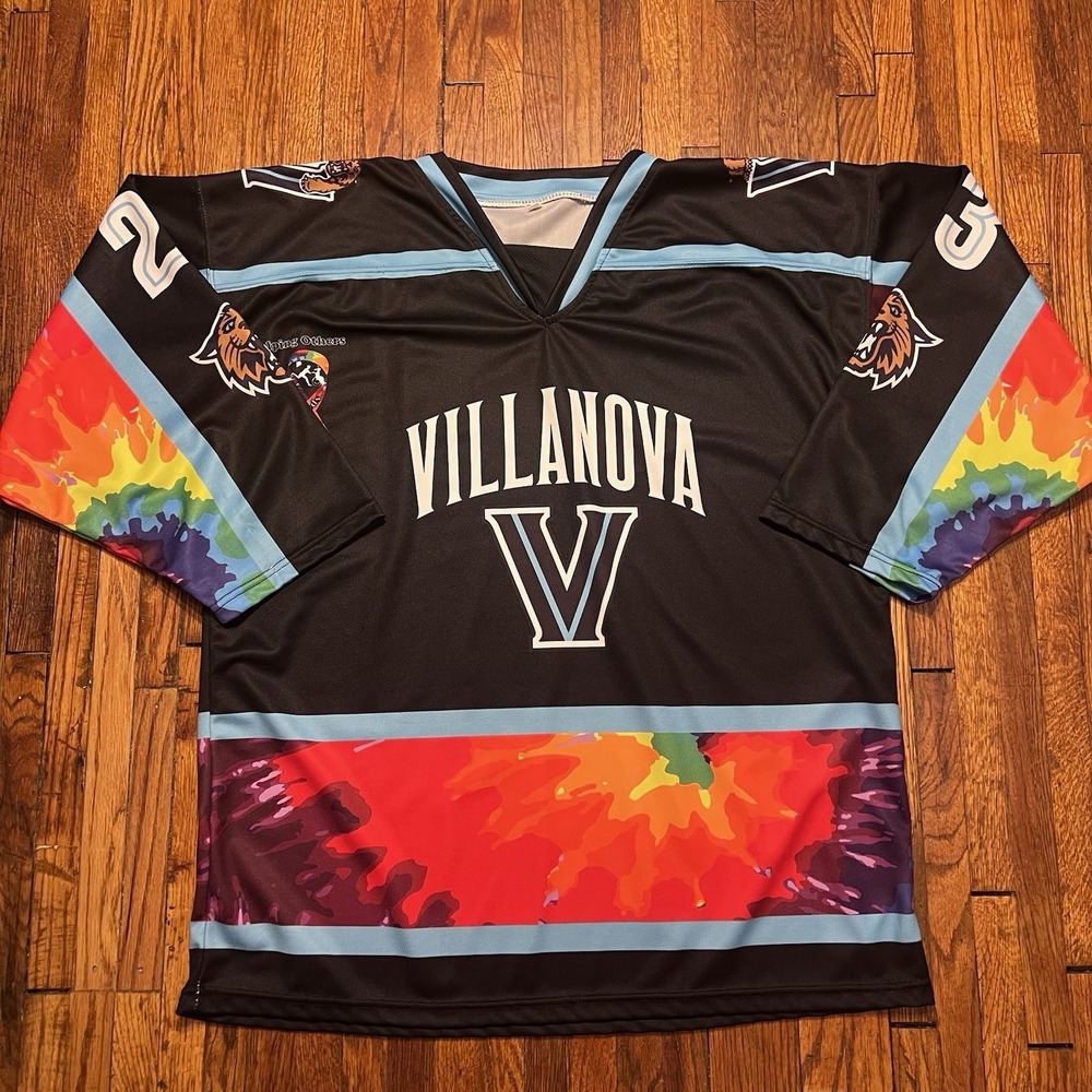 Villanova University Hockey Jersey Rainbow Tie Dye Adult Large Specialty